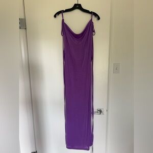 Gorgeous purple cowl neck backless gown with adjustable ties